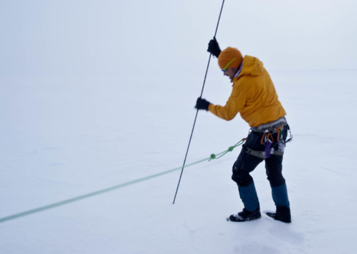 Jason Box probes snow depth on the Greenland Ice Cap